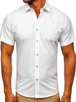 Koszula męska elegancka z krótkim rękawem biała Bolf 7501