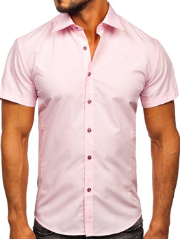 Koszula męska elegancka z krótkim rękawem różowa Bolf 7501