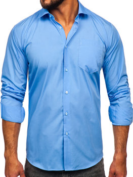 Niebieska koszula męska elegancka z długim rękawem Denley M14