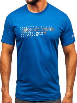 Niebieski bawełniany t-shirt męski z nadrukiem Denley 14732
