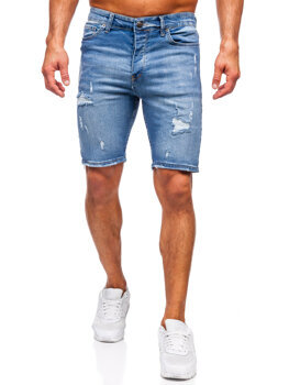 Niebieskie krótkie spodenki jeansowe męskie Denley 0366