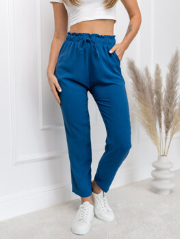 Niebieskie materiałowe spodnie damskie Denley W7921