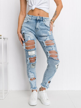 Niebieskie spodnie jeansowe damskie Denley JK8602