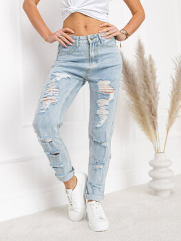 Niebieskie spodnie jeansowe damskie Mom Fit Denley L-3011