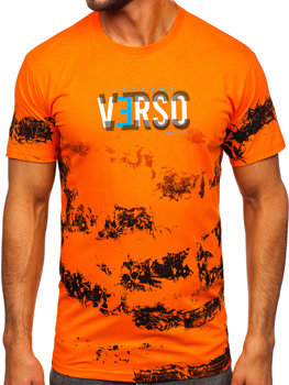 Pomarańczowy bawełniany t-shirt męski z nadrukiem Denley 14723