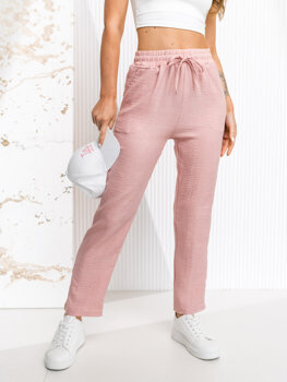 Różowe materiałowe spodnie damskie Denley W7965