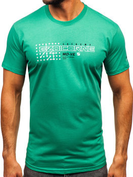 Zielony bawełniany t-shirt męski z nadrukiem Denley 14732