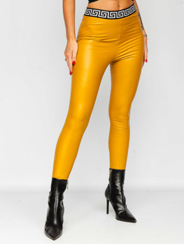 Żółte legginsy z imitacji skóry damskie Denley MY16572
