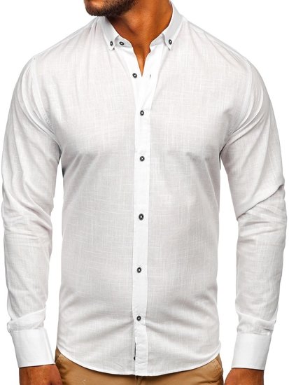 Biała bawełniana koszula męska z długim rękawem Bolf 20701