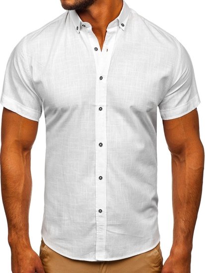Biała bawełniana koszula męska z krótkim rękawem Bolf 20501