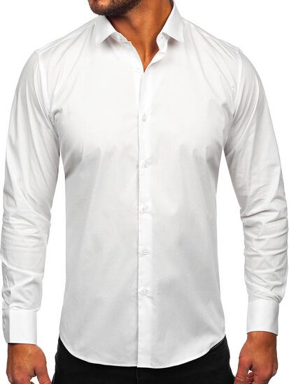 Biała koszula męska elegancka bawełniania z długim rękawem slim fit Denley TSM13