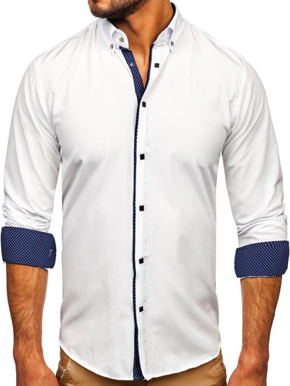 Biała koszula męska elegancka z długim rękawem Bolf 7724-1