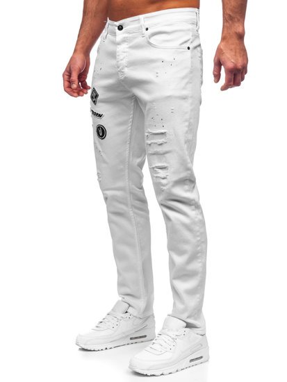 Białe spodnie jeansowe męskie regular fit Denley 4021-1