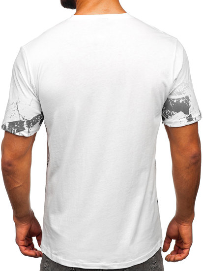 Biały bawełniany t-shirt męski z nadrukiem Bolf 14766