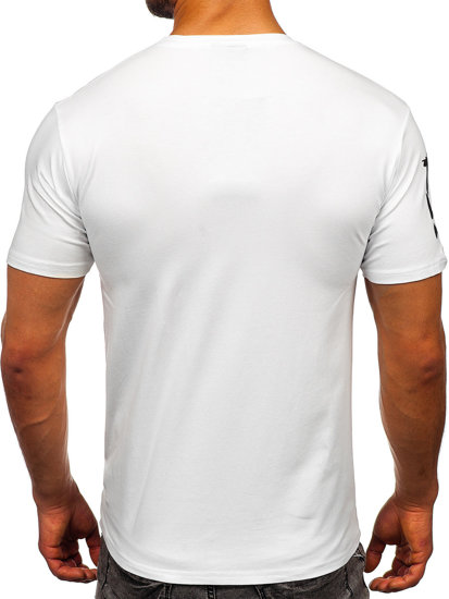 Biały t-shirt męski z aplikacjami Bolf 192378