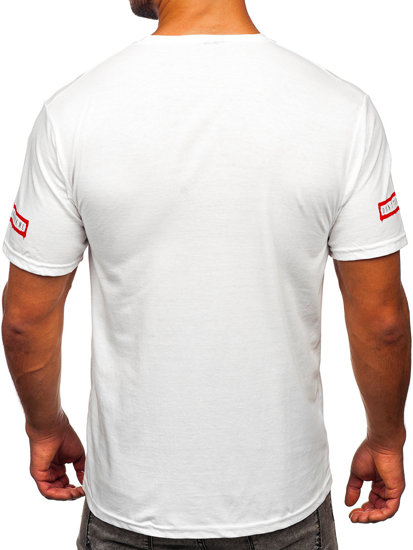Biały t-shirt męski z nadrukiem Denley 14485