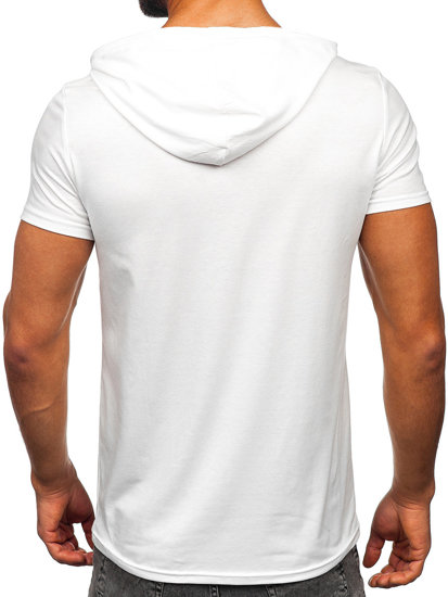 Biały t-shirt męski z nadrukiem z kapturem Denley 8T965