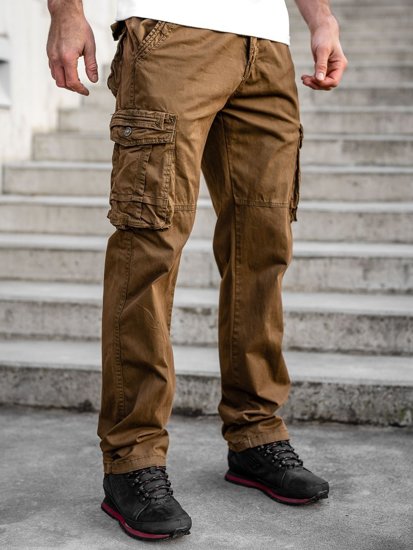 Brązowe spodnie bojówki plus size męskie z paskiem Denley CT8901