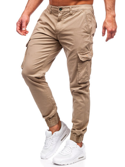Camelowe spodnie jeansowe joggery bojówki męskie Denley ZK7813