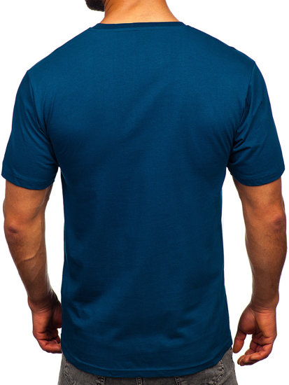 Ciemnoniebieski bawełniany t-shirt męski z nadrukiem Denley 14748