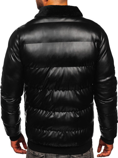 Czarna skórzana kurtka męska pikowana Denley 0022