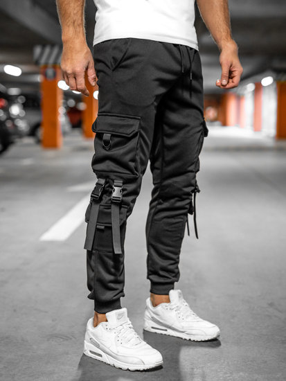 Czarne bojówki spodnie męskie joggery dresowe Denley HS7052