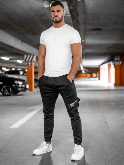 Czarne bojówki spodnie męskie joggery dresowe Denley HW2173A