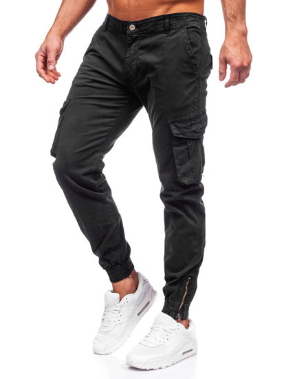 Czarne spodnie jeansowe joggery bojówki męskie Denley J679