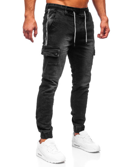Czarne spodnie jeansowe joggery bojówki męskie Denley TF059