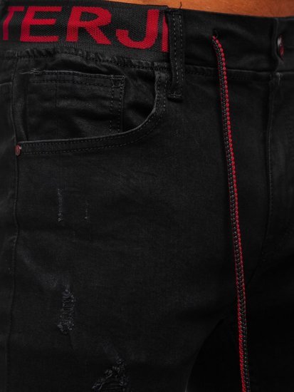 Czarne spodnie jeansowe joggery męskie Denley 60025W0