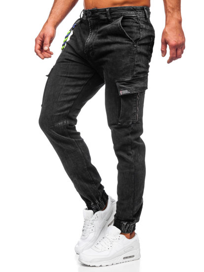 Czarne spodnie jeansowe joggery męskie Denley R31032S0