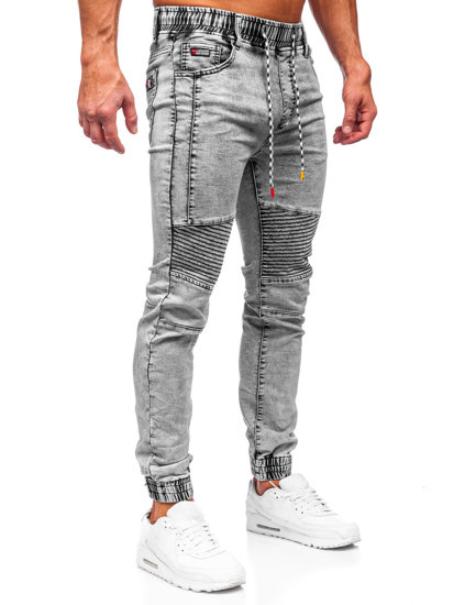Czarne spodnie jeansowe joggery męskie Denley TF142