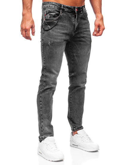 Czarne spodnie jeansowe męskie regular fit Denley HY1050