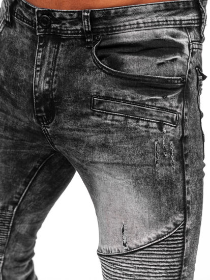 Czarne spodnie jeansowe męskie slim fit Denley E7820