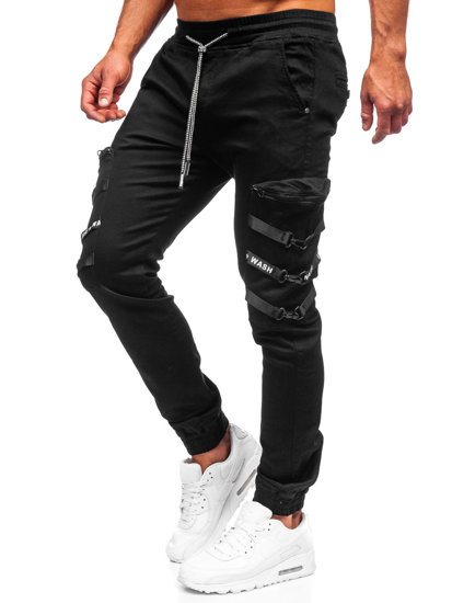 Czarne spodnie joggery bojówki męskie Denley KA2101-13P