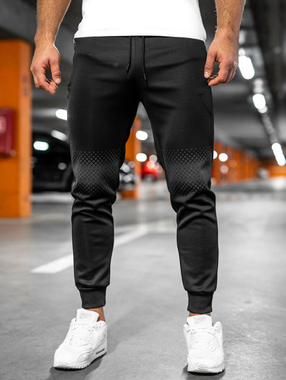 Czarne spodnie męskie joggery dresowe Denley HM383