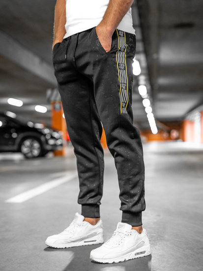 Czarne spodnie męskie joggery dresowe Denley HM386