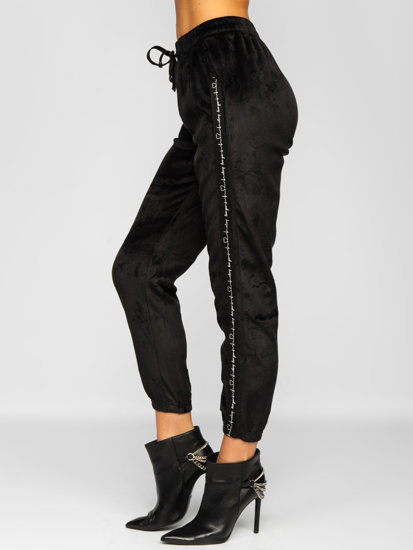 Czarne welurowe spodnie dresowe damskie Denley CYF56NM