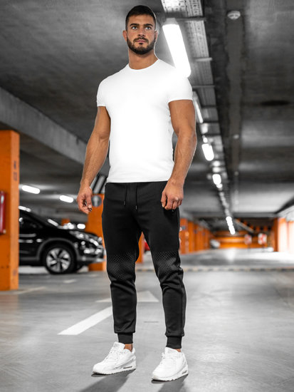 Czarno-srebrny spodnie męskie joggery dresowe Denley HM383