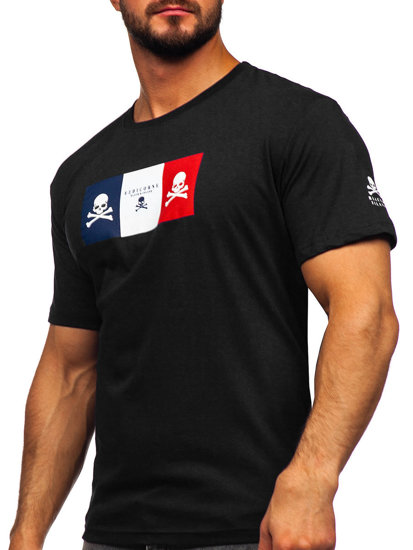 Czarny bawełniany t-shirt męski z nadrukiem Bolf 14784