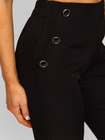 Czarny spodnie materiałowe damskie z ozdobnymi guzikami Denley 8155