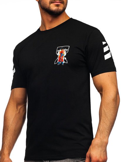 Czarny t-shirt męski z nadrukiem Bolf 2607