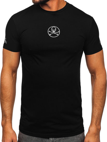Czarny t-shirt męski z nadrukiem Denley MT3040