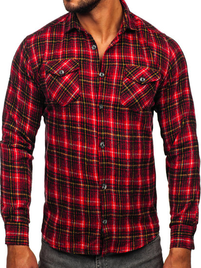 Czerwona koszula męska flanelowa z długim rękawem Denley 20731-2