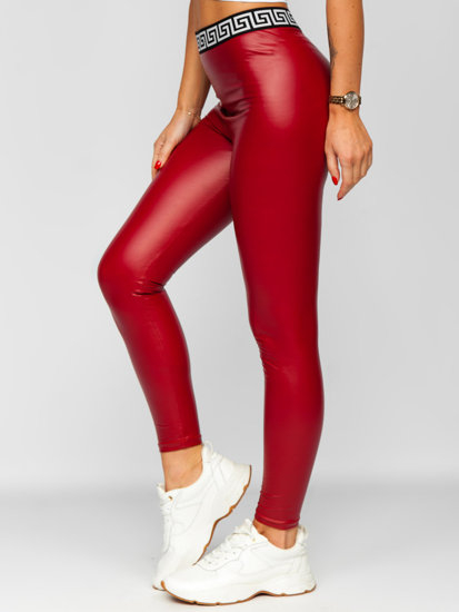 Czerwone legginsy z imitacji skóry damskie Denley MY16572