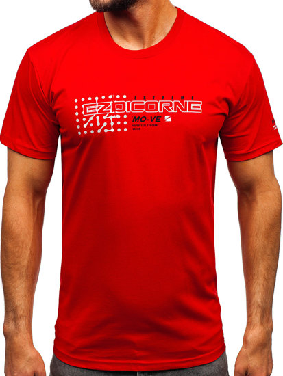 Czerwony bawełniany t-shirt męski z nadrukiem Denley 14732