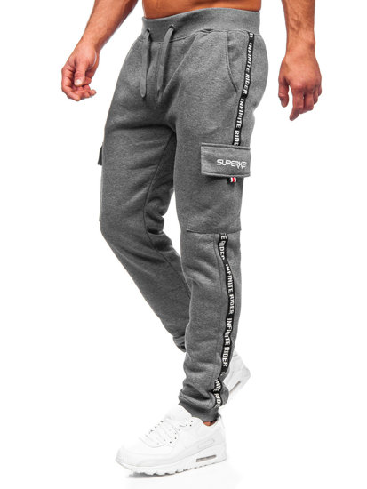Grafitowe bojówki spodnie męskie dresowe Denley JX8715