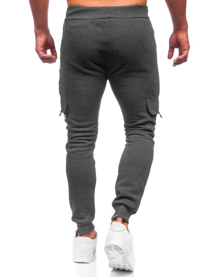 Grafitowe ocieplane bojówki spodnie męskie joggery dresowe Denley HW2207
