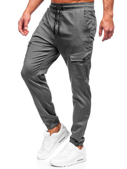 Grafitowe spodnie materiałowe joggery bojówki męskie Denley 384A