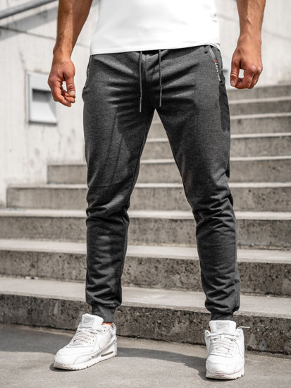 Grafitowe spodnie męskie joggery dresowe Denley JX5003A